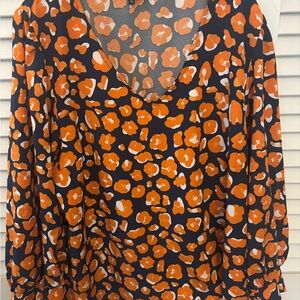 Michelle McDowell Women's Orange and Navy Patterned Top